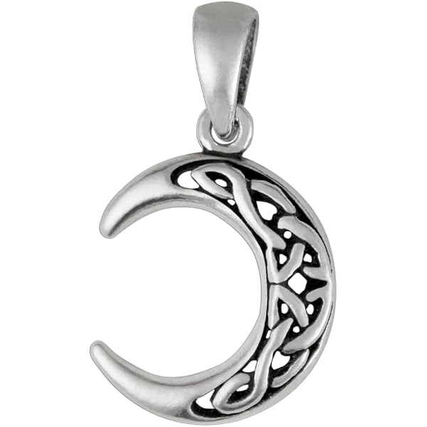 Sterling Silver Celtic Crescent Moon Pendant - Dainty Moon & Knot Necklace Charm