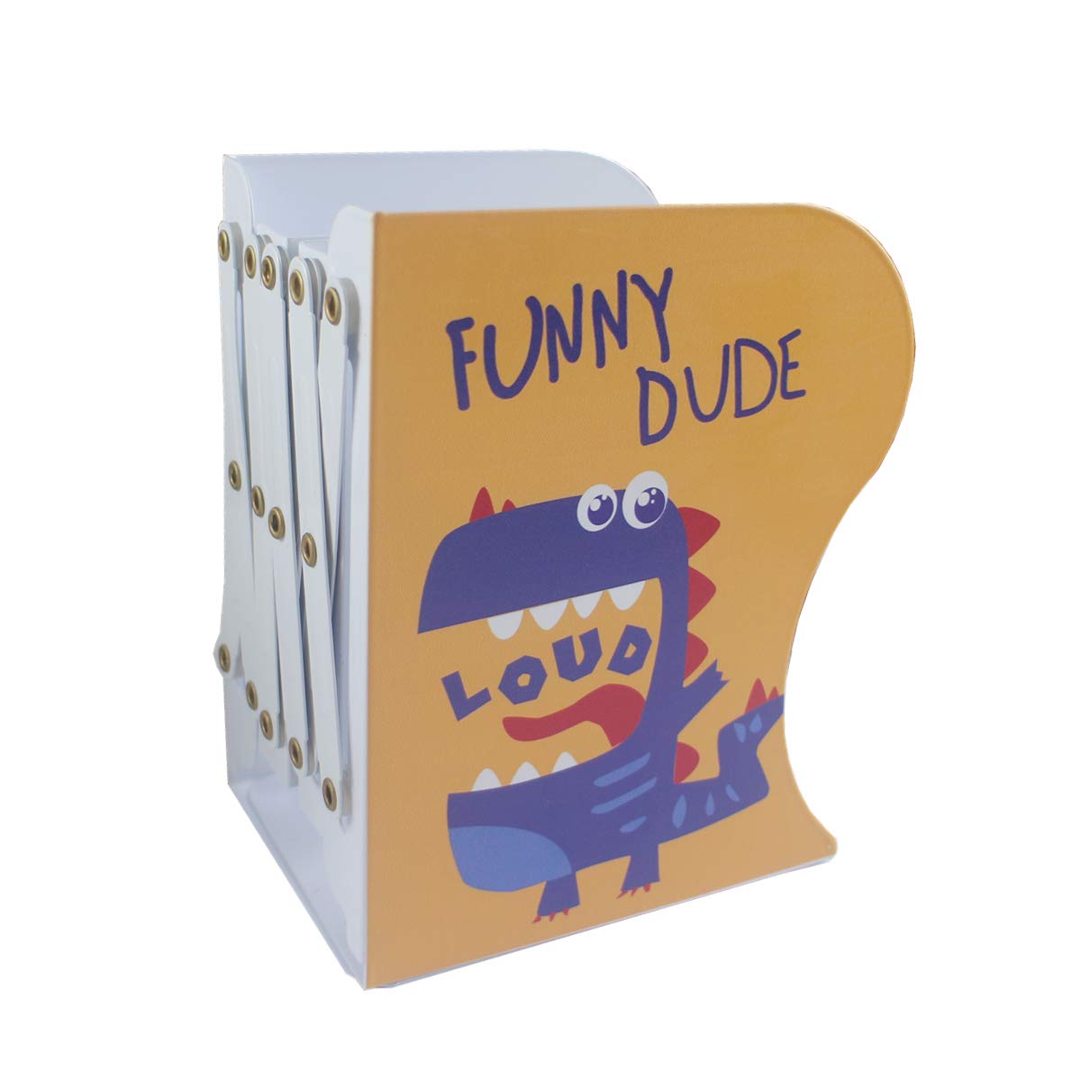 Citmage Metal Bookend,Kids Room Dinosaur Pattern Bookends,Cute Dinosaur Pattern with Non-Skid Heavy Duty Book Holder(5.7''x3.9''x7.4'')(Yellow-Blue)