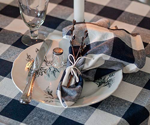 Navy Checked Napkins - Buffalo Plaid Napkin - Cotton Plaid Napkins - Cotton Buffalo Check Napkins - Kitchen Napkins Cotton - Checked Napkin - Buffalo Check Napkins Set of 6 (18X18), Navy/Cream - Thumbnail 2