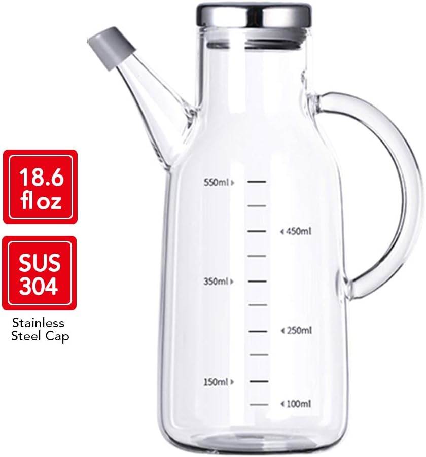 HYTX 18 Oz Glass Olive Oil Dispenser/Cruet/Bottle for Oil/Vinegar/Soy Sauce - Drip Free Pouring for Kitchen Cooking and BBQ