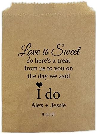Personalised Wedding Sweet Bags WE SAID I DO LOVE Candy Cart Wedding Favours Confetti Engagement (200, Brown kraft) by Made by Mika