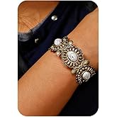 RechicGu Western Turquoise Color Cuff Bracelet for Women Adjustable Boho Bracelet Cowgirl Chic Vintage Concho Bangle Chunky Blue Turquoise Howlite Cuffs Country Concert Outfit Western Gift