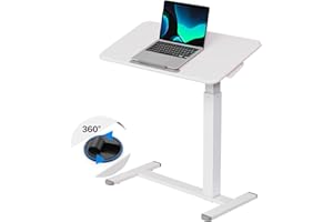 JYLH JOYSEEKER Mobile Standing Desk, Height Adjustable Rolling Laptop Table, 90 Tiltable Overbed Bedside Table, Portable Computer Cart with Wheels, Foldable for Home Office, White