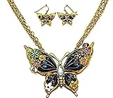 DianaL Boutique Beautiful X-large Golden Butterfly Necklace and Earrings Set with Bee and Ladybug Fashion Jewelry