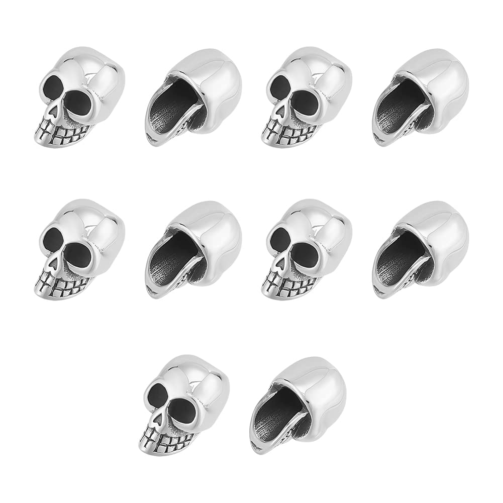 UNICRAFTALE 10pcs 6.5mm Hole Skull Beads 316 Surgical Stainless Steel Skull Spacer Beads Antique Skull European Beads Large Hole Skull Bracelet Beads for DIY Necklace Bracelets Jewelry Making