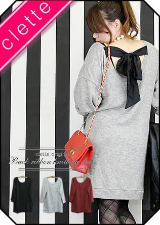 Amazon Clette オリジナル バック リボン ニット ワンピース 大きいサイズ レディース 4l グレイ ワンピース チュニック 通販