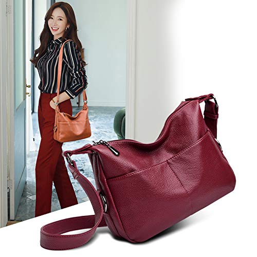 JCTHBAG Womens Leather Crossbody Purses, Zip Travel Purses Over the Shoulder Smartphone Bags Handbags (Lichee Texture Wine)