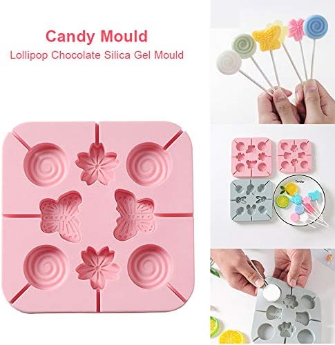 Ambility 4Pcs/Set Silicone Candy Molds 8-Cavities Lollipop Chocolate Flower Animal Mould