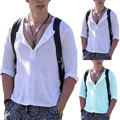 CieKen Sportswear Shirts for Men,Men's Summer Fashion Button V-Neck Slim Fit Short Sleeve Shirt Top Blouse,Nordic Ski Boots,Light Blue,2XL - Thumbnail 5