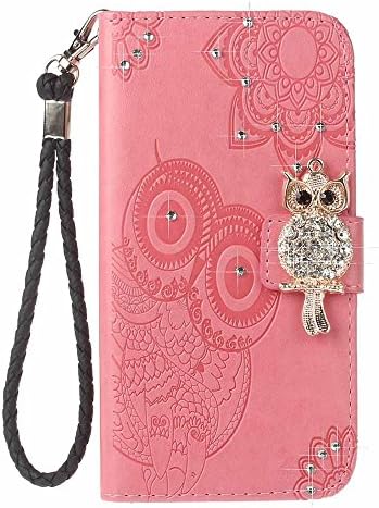 Galaxy S8 Plus Case, COOSTORE 3D Bling Glitter Gems Owl and Mandala Embossing Premium PU Leather Kickstand Card Slot Magnetic Closure Flip Wallet Case for Galaxy S8 Plus, Pink