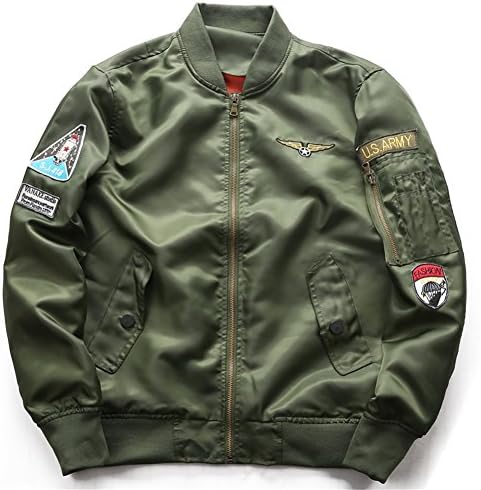 UEXIA Men Fashion Classic Collarless Bomber Jacket Lightweight Bike Motorcycle Coat Outwear L Green