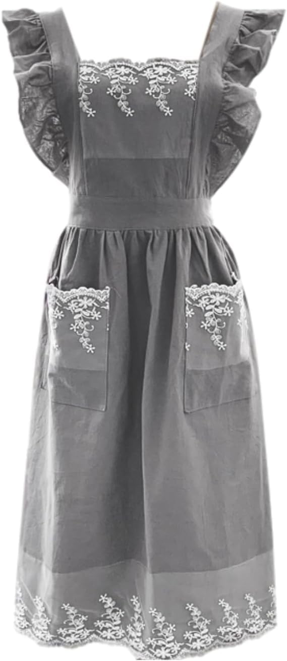 MUMOHO Lovely Home Work Adjustable Apron Cake Kitchen Cooking Women Girls Aprons With Pocket for Gift, Pink (Grey)