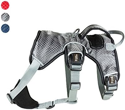 TUFF HOUND Breathable,Secure, Reflective, Adjustable Multi-Use Harness Dog Chest Strap for Small Medium and Large Dogs (S, Gray)