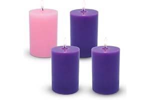 YUSEVOT Set of 4 2x3 Inch Advent Pillar Candles, Dripless Unscented Purple and Pink Candles for Christmas Advent Holiday Season - 24 Hours Burn Time