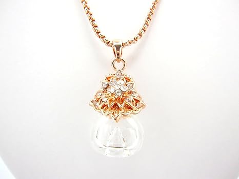 Amazon アロマペンダント 女性用 可愛いガラス瓶 色ピンクゴールド シルバー お試しアロマオイル スポイト付属 お得なセット商品 ピンクゴールド Bikenyu ドラッグストア