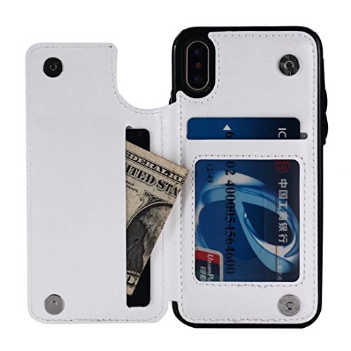 DDLbiz Case For Iphone X, Magnetic Leather Wallet Case Card Slot Shockproof Flip Cover For iPhone X (White)