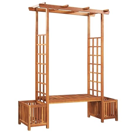 tidyard Garten Pergola Holzpergola mit Bank und 2 Blumenkasten Gartenpergola Rankenbogen Rankhilfe aus Massives Akazienholz 1