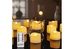 AMAGIC 12pcs Remote Timer Candles, 400+Hours Flickering Flameless Battery Operated LED Tea Lights Votive for Tabletop, Home T
