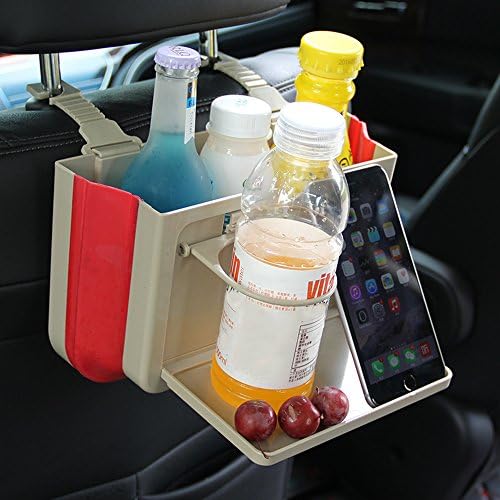 ChiTronic Car Backseat Organizer with Tray - Auto SUV Seat Back Pocket Storage with Foldble Drink Cup Holder (Beige)