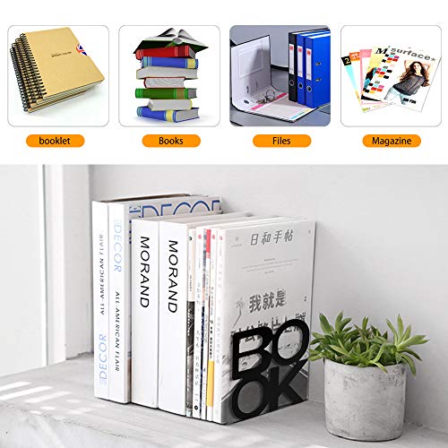 Metal Bookends, Nonskid Letter Pattern Book Ends for Shelves Office Decorative, Book Stopper for Books, DVD, Video Games, Maganize,Black 4.9 x 5.1 x 5.5inch, 2Pair/4Piece - Thumbnail 4