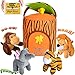 Plush Jungle Animals Toy Set - Carrier | Realistic Sounds & Improved Design for Babies with Stuffed Elephant, Monkey, Tiger, Lion & Animal House + e-Book | Great learning gift for Babies & Toddlers