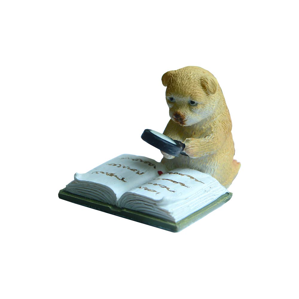 Gemmia Miniature Reading Book Figurine- Be Quiet Learning Dog Statue — image 1