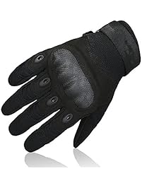 OMGAI Upgraded Men's Full Finger Tech Touch Gloves Motorcycle Hard Knuckle Gloves for Airsoft Tactical Hiking Camping Outdoor Sports Black, M