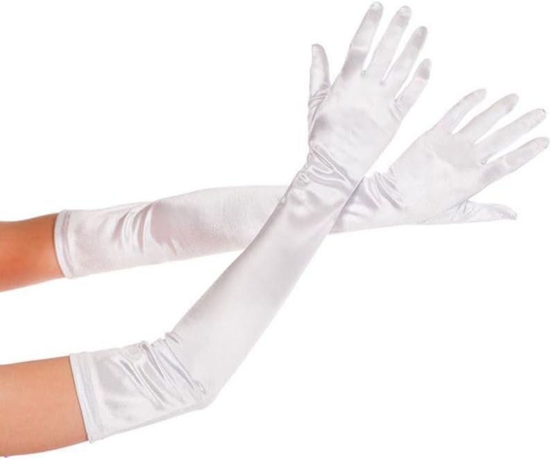 Women's 22'' Long Satin Finger Gloves White Elbow Length 1920s Opera Bridal Dance Gloves For Evening Party Opera Costume, White: Home & Kitchen