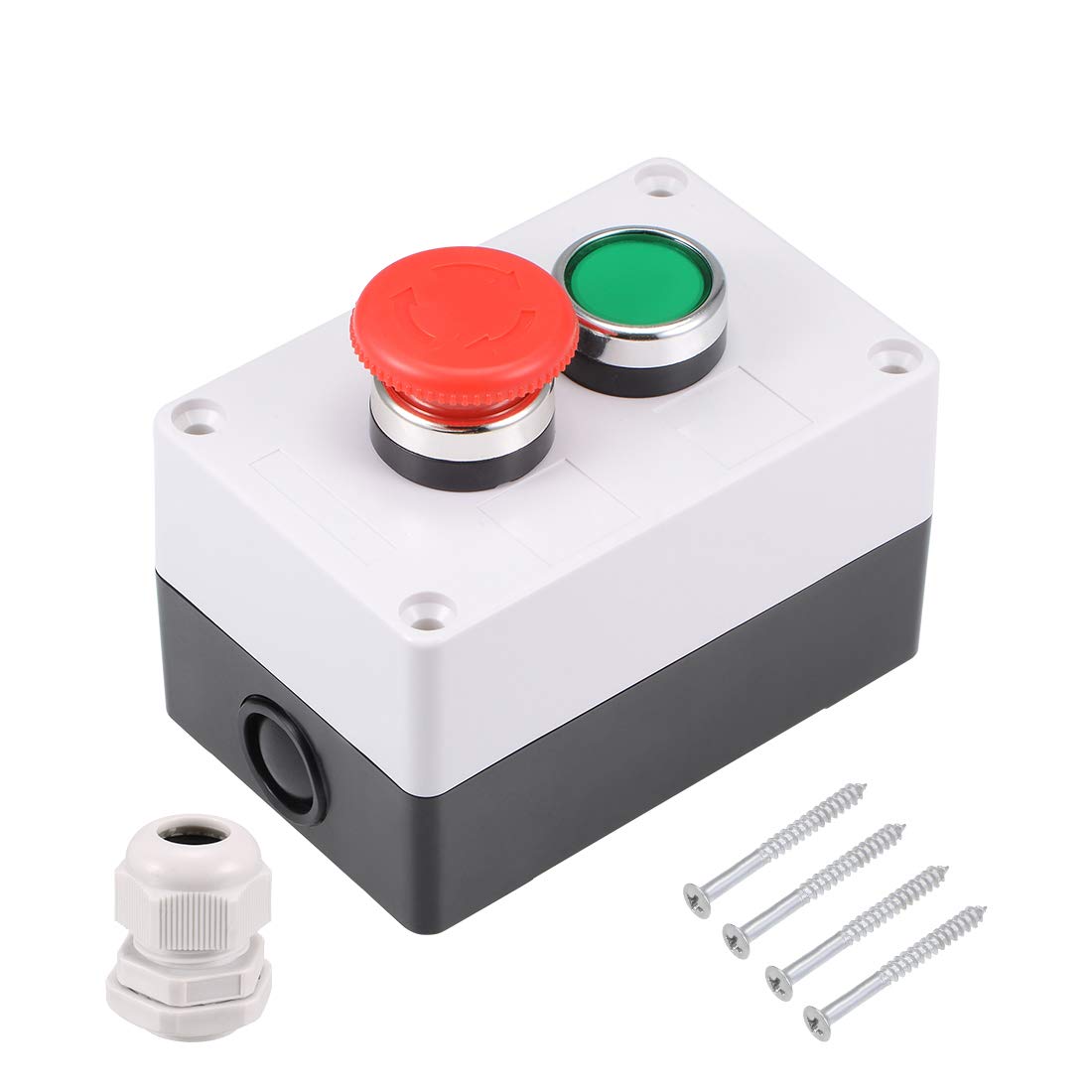 sourcing map Push Button Switch Box Momentary Green Switches and Emergency Stop 415V 10A