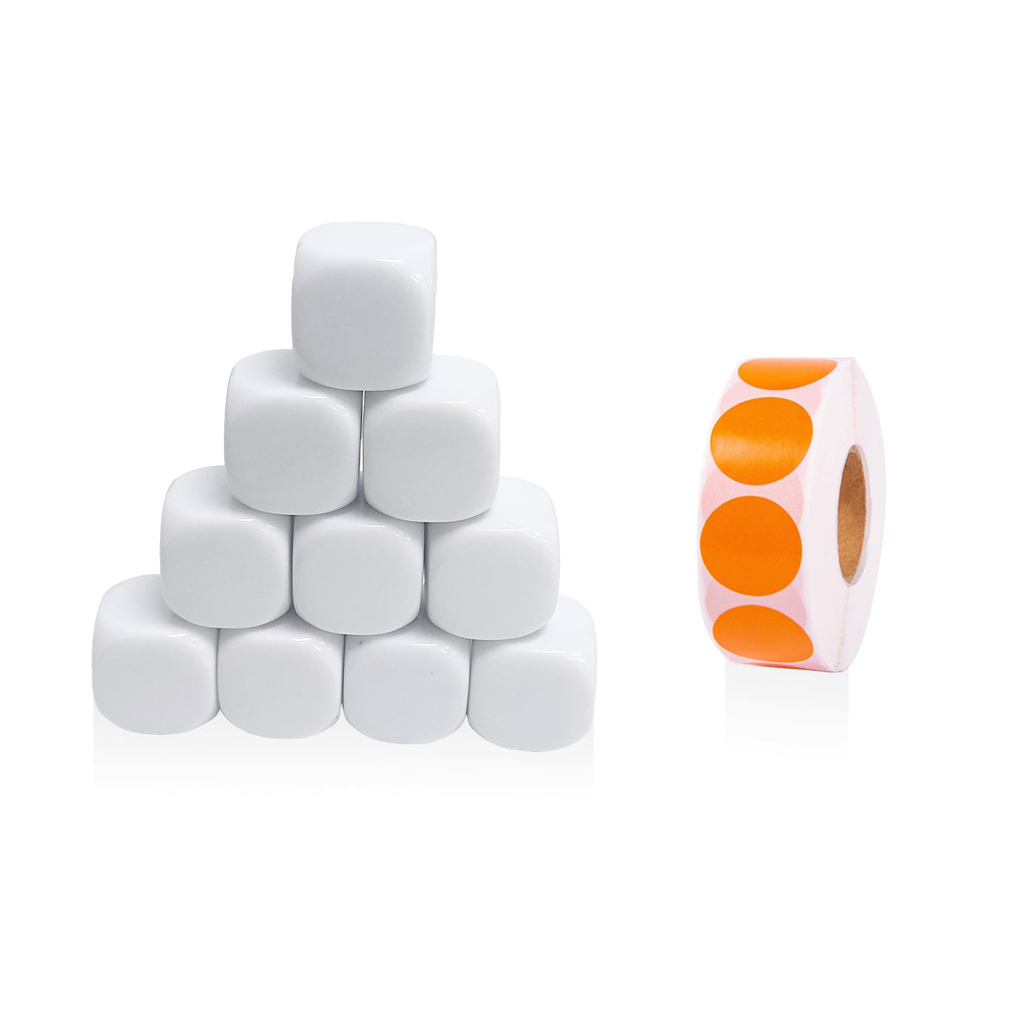 HINFHI 10 Pieces Of White Dice And 1 Roll Label Sticker, Diy Dice Materials, Blank Dice, Game Accessories.