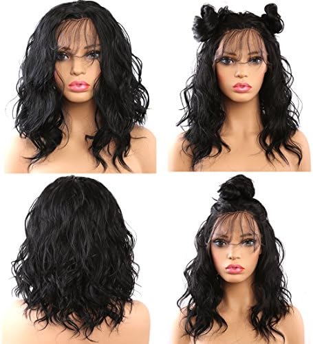 Helene Glueless Lace Front Wigs Short Bob Natural Wave Realistic Looking Natural Synthetic Lace Front Wig Natural Hairline Heat Resistant Fiber Wig for Women with Baby Hair
