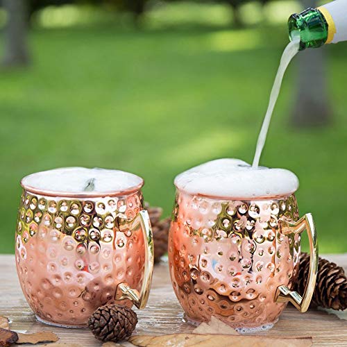 Yoassi Moscow Mule Becher, 4er Set Kupferbecher Mug Kupfer ink. 4 x Silkon Untersetzer, 4 x Strohhalme, 1 x Shotglas, 1 x Strohbürste Cocktailgläser Geschenk für Bar, Party, Hausparty – Bild 8