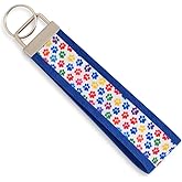 Dog Paw Print Wristlet Keychain – Colorful Fabric Hand Strap with Metal Ring for Keys, ID Cards, and Small Accessories