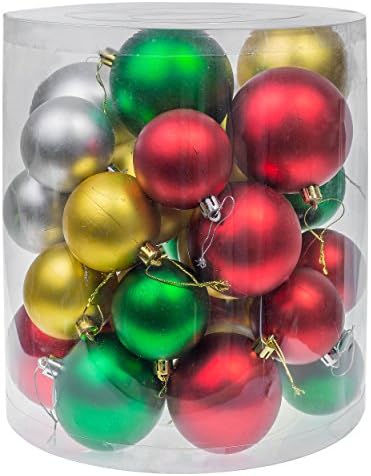 All2Shop Christmas Ball Ornaments Collection 32 pcs Pack 2.36"- 2.75"- 3.14" Silver, Gold, Red, Green Smooth Matte Finish Shatterproof