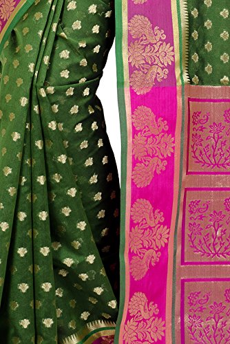 Chandrakala Women's Green Cotton Silk Banarasi Saree,Free Size(1251GRE) - Thumbnail 5