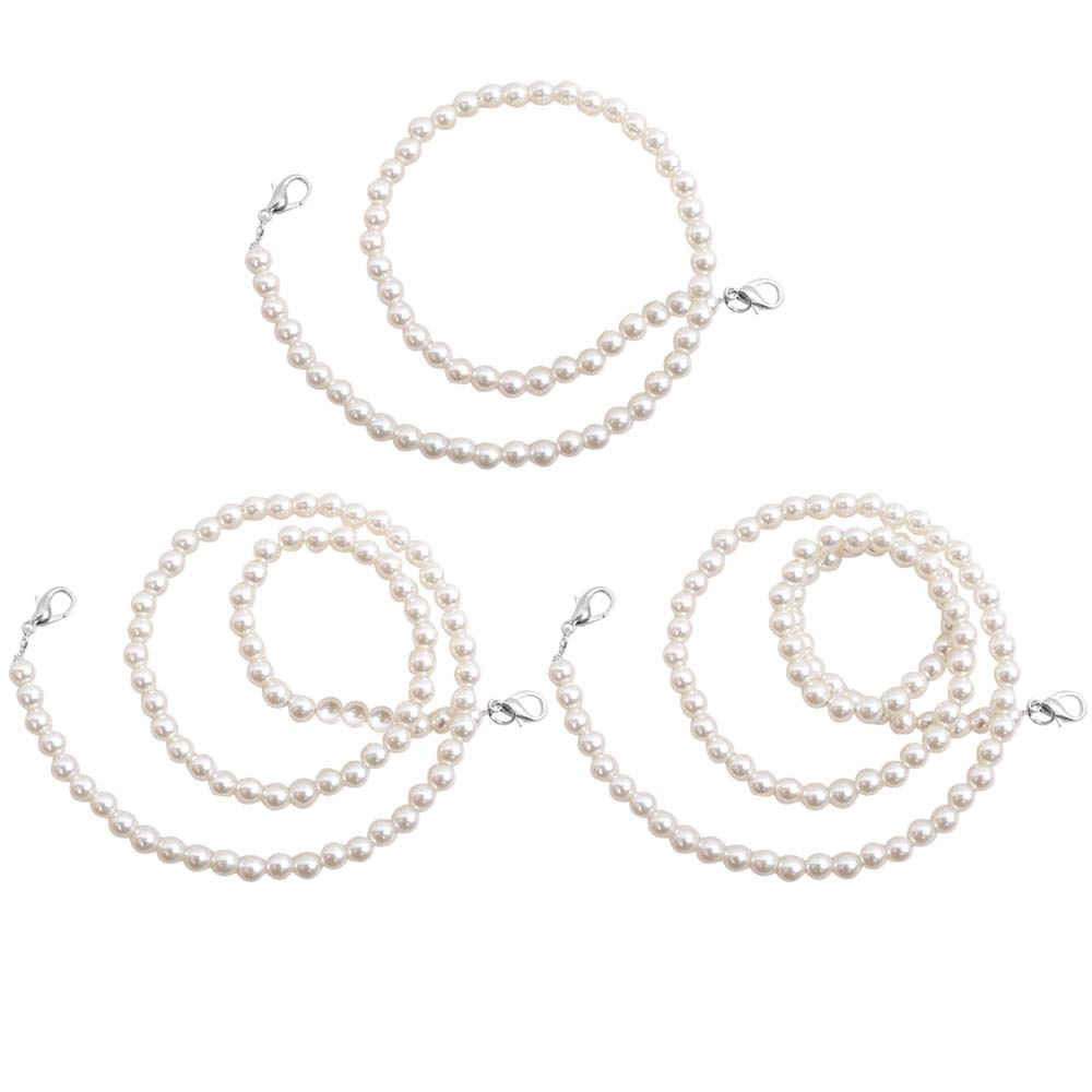 Millya 3 Pack Imitation Pearl Chain Strap Replacement with Metal Buckle for Shoulder Bag Crossbody Bag Wristlet Clutch