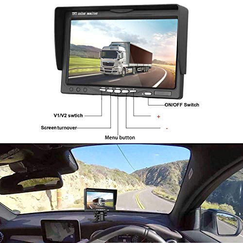 Roof Mounted Replacement 3rd Brake Light Backup Camera + 7.0 Inch Self Standing TFT Monitor Display Kit for Transporter Ford Transit F150/F250/F350 Transit Truck Vans 2014-2019