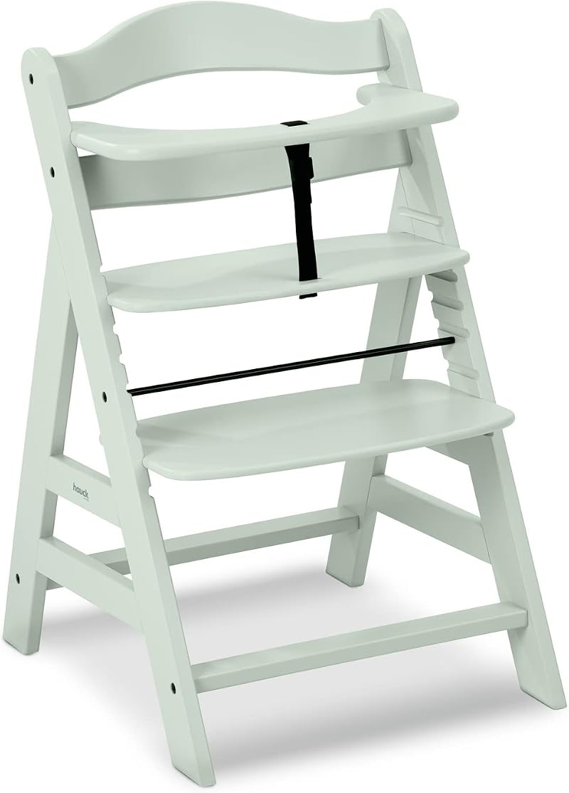 hauck Alpha+ Wooden High Chair Beechwood, 6 Months to Adult, 5-Point Harness