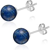 Natural Stone Stud Earrings for Women 8mm Sterling Silver Genuine Gemstone Earrings Handmade Sterling Silver Crystal Stud Earrings for Women