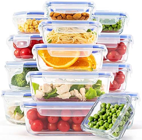 [15-Pack] Glass Containers for Food Storage with Lids, Meal Prep Containers for Kitchen, Home Use, Lunch Container with Easy Snap, Airtight and Leakproof Lid