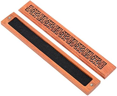 WETAL Incense Stick Holder and Equipped with Fireproof Cotton for Burning Out Safely, Redwood Handmade, Design Magnet Switch and Cover Carved Pattern, Size:9.53x1.38x0.87 Inches (Celebrate Models)