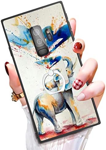 Someseed Samsung Galaxy S9 Plus Case S9 Plus Case with Kickstand Ring Holder Duty Shock Absorbent Full Body Drop Protection Modern Watercolor Elephant Design Cover for Samsung S9 Plus