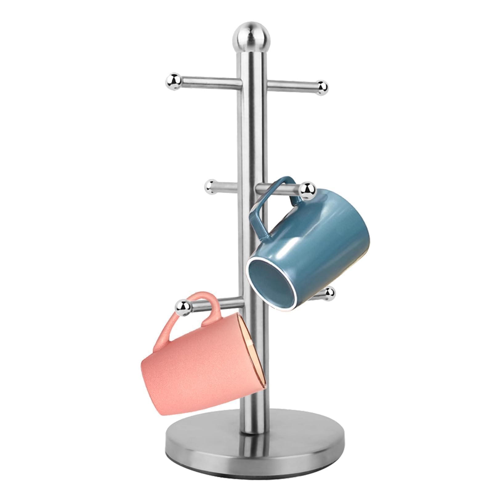 Cyrank Mug Tree Holder, 6 Cups Mug Tree Mug Rack Stainless Steel Kitchen Storage Rack Mug Holder Tabletop Cup Holder Storage Organizer Display Stand for Tea Coffee Cup Mug Hooks, 35.5cm/14 Inch