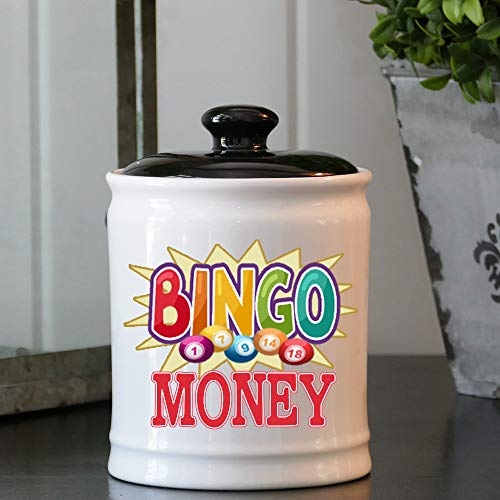 Tumbleweed - Bingo Money - Round White Ceramic Jar with Black Lid - Bingo Game - Bingo Lover