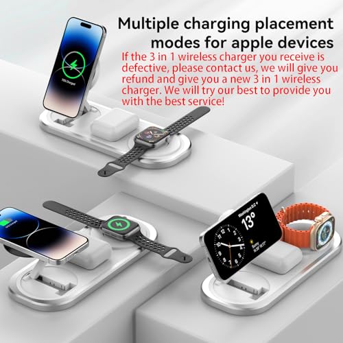 Cargador inalámbrico 3 en 1, estación de carga plegable para Magsafe para iPhone 17/Air/16/15/14/13/12 Serie, Apple Watch 11/10/9/8/7/SE 3/SE 2/SE/6/5/4/3/2/1/Ultra 3/Ultra 2/Ultra, AirPods pro/2/3/4