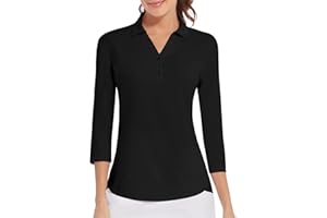 CASEI Women's Polo Shirt 3/4 Long Sleeve Golf Quick Dry T Shirts UPF 50+ Athletic Casual Work Shirts Tops for Women