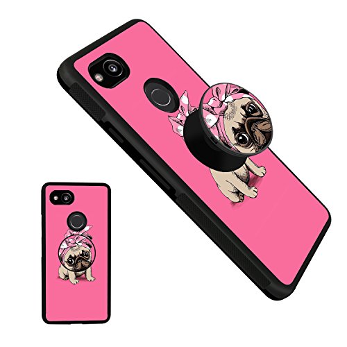 Google Pixel 2 XL Pug Case, Personalized Case with Stand Flexible Soft TPU Cover and Multifunction Grip Pop Holder for Google Pixel 2 XL - Pug1