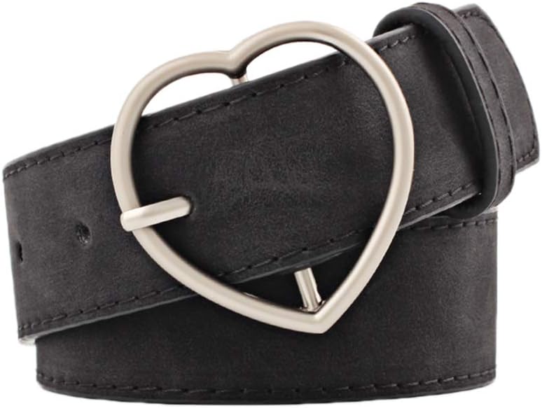 Women Leather Belt Heart-shaped Pin Buckle Solid Color Waistband Simple Dress Pants Belt