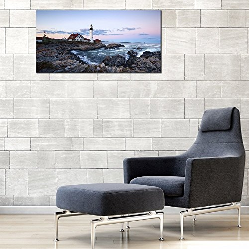 Wieco Art Portland Lighthouse Canvas Prints Wall Art Ocean Sunset Beach Seascape Pictures Paintings for Living Room…