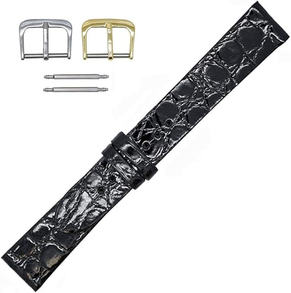 Amazon Mmブラックglaze小さいタイルgenuine Alligatorフラットlong交換用時計ベルトmade In Usa Fba44 時計バンド 腕時計 通販